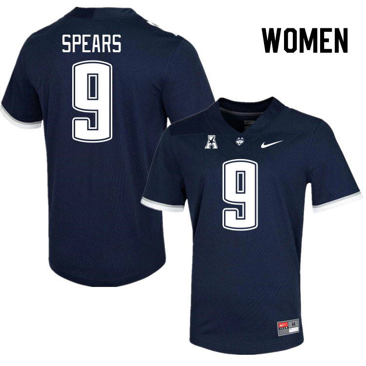Women #9 Zakhari Spears Uconn Huskies College Football Jerseys Stitched-Navy